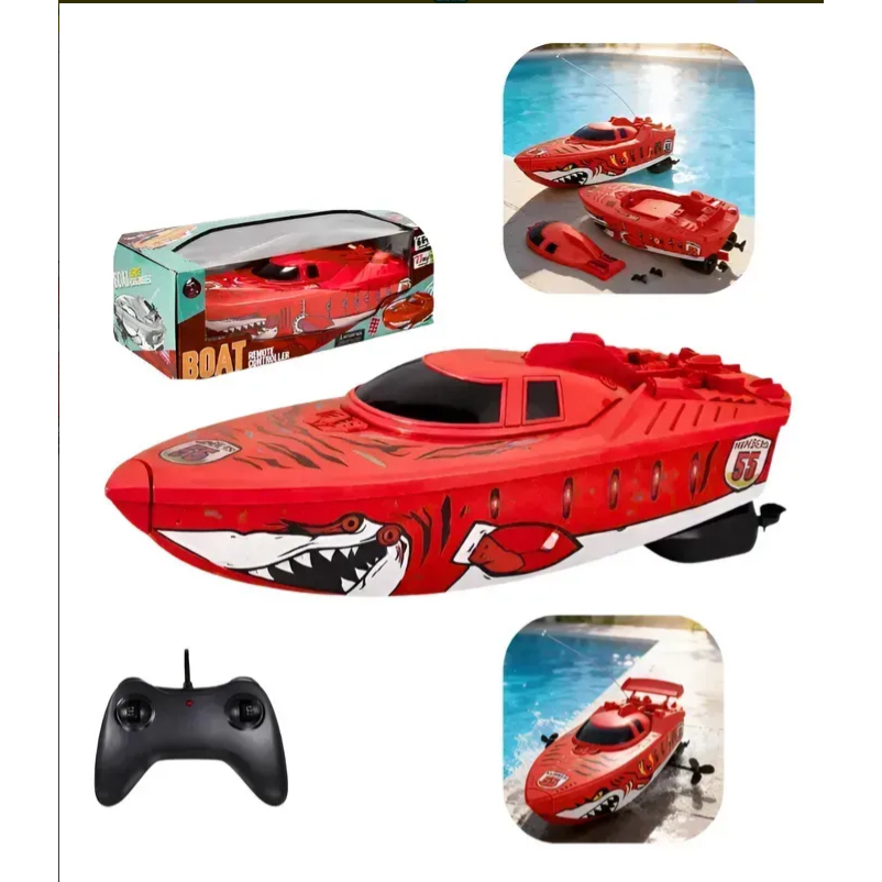 Lancha Barco Tubarão Infantil Com Controle Remoto Brinquedo Aquático Veloz Para Piscina E Praia