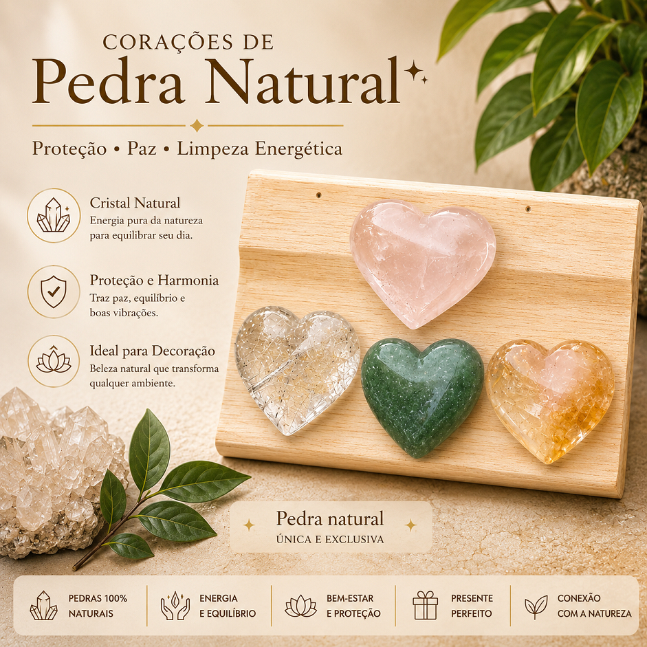 Coração de Pedra Natural Cristais Autenticos Energéticos Decoração Zen Proteção e Harmonia Luxo