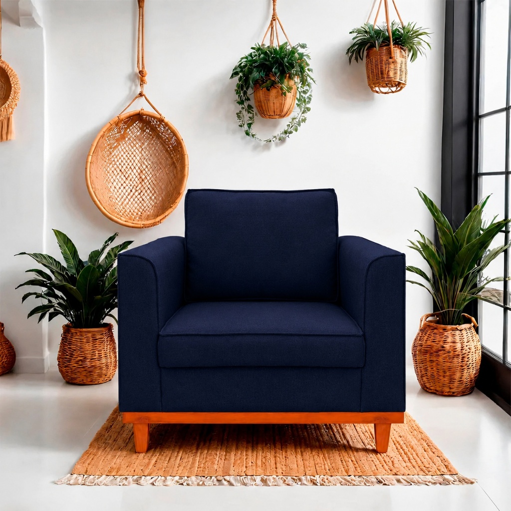 Poltrona Decorativa Recepção Sala de Estar Escritorio Reforçada Suede Azul Marinho