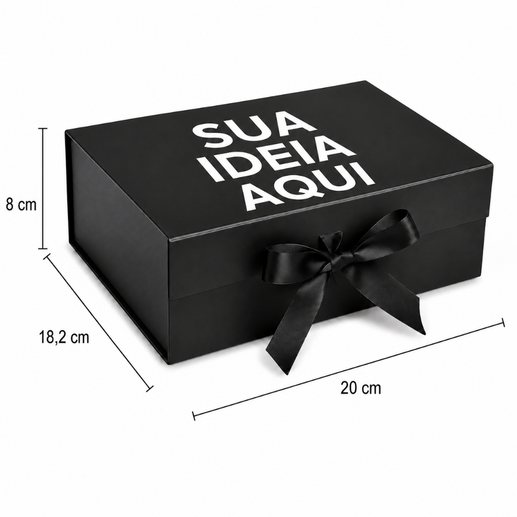 Caixa De Presente Magnética Personalizada 20x18,2x8 Premium Rígida com imã e Fita de Cetim