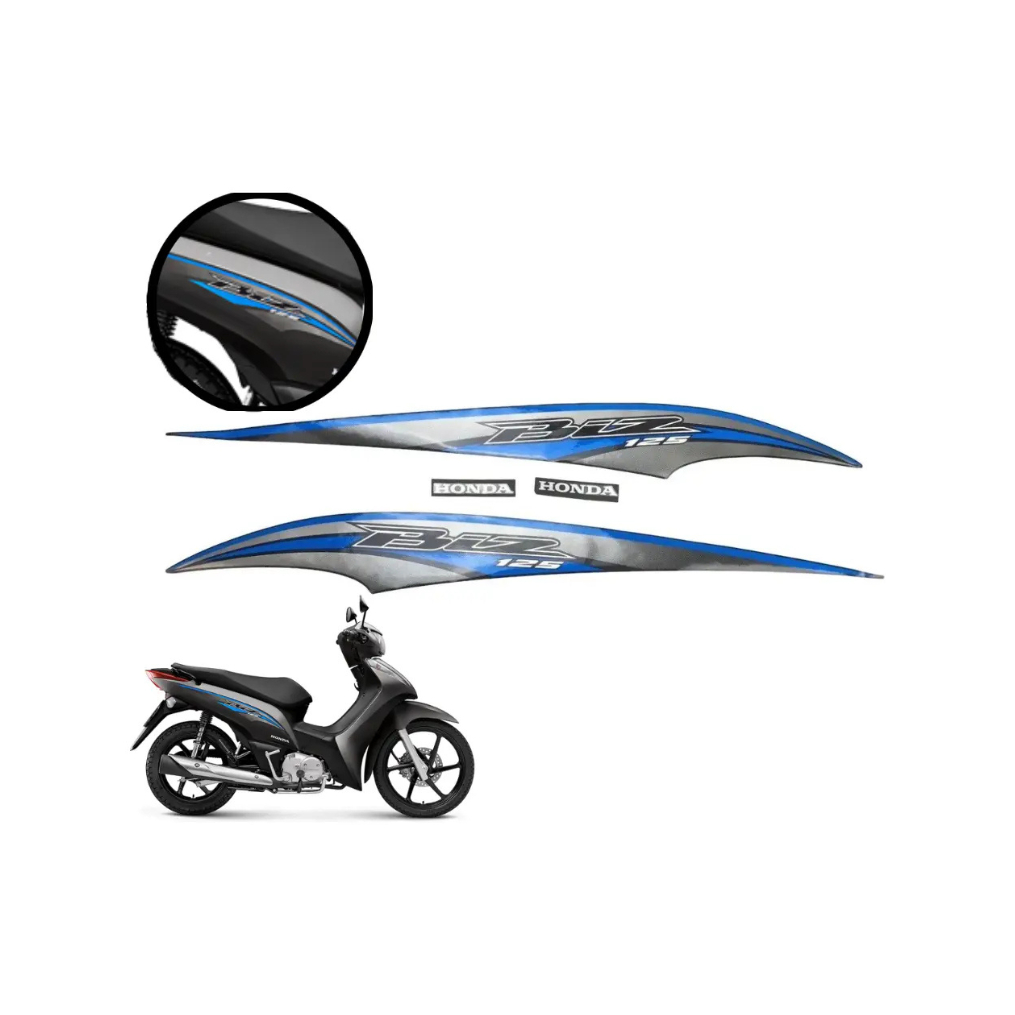 Kit Jogo Faixa Adesivo Moto Honda Biz 125 Ex 2017 Cinza/azul