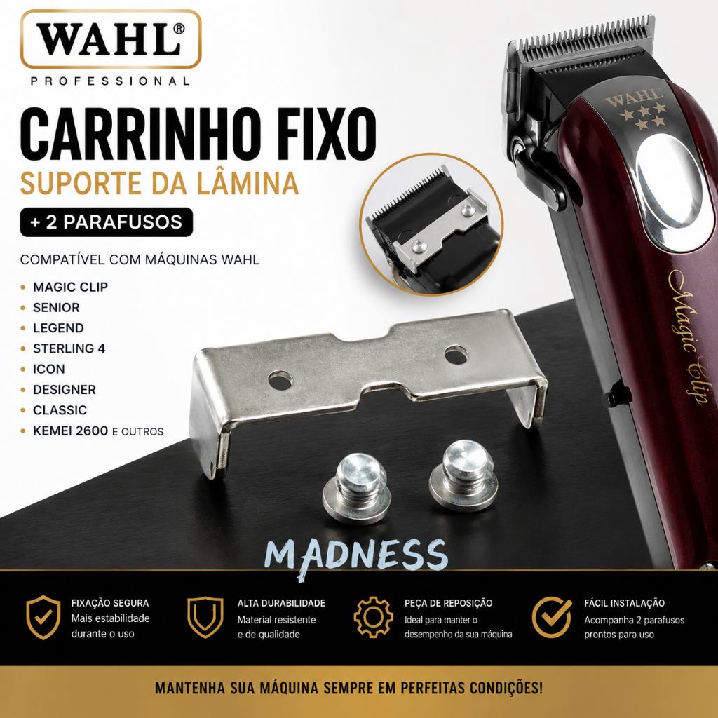 Carrinho Fixo Suporte de Lâmina Wahl + 2 Parafusos | Peça de Reposição p/ Máquina de Corte (Magic Clip, Senior e +)