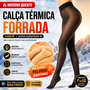 Meia-calça térmica preta com forro peluciado –De Lã  quente para o inverno 2026,Feminina