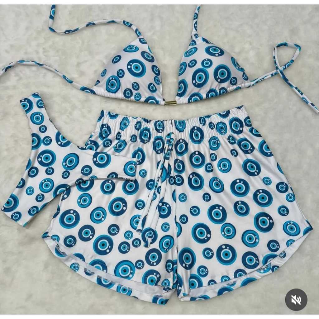 Biquíni +short com 3 peças/ biquíni Empina bumbum verão