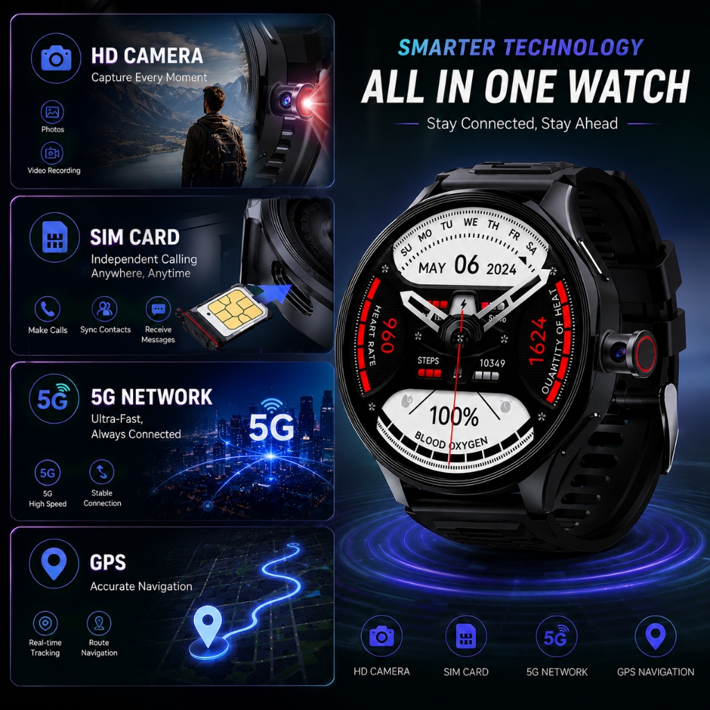 【5G SIM Card 4+ 64GB】Smartwatch 5G+ B300 CALL AI com Chip, Câmera WIFi e Bluetooth Relógio Inteligente NFC+GPS