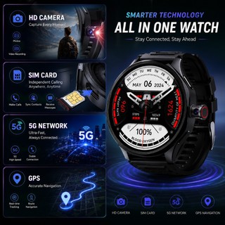 【5G SIM Card 4+ 64GB】Smartwatch 5G+ B300 CALL AI com Chip, Câmera WIFi e Bluetooth Relógio Inteligente NFC+GPS