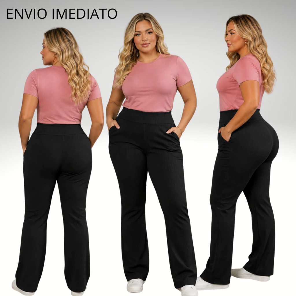 Calça Feminina Malha Bolso Cintura Alta Tradicional Para Trabalho Passseio Dia a Dia Gestante — imagem 1