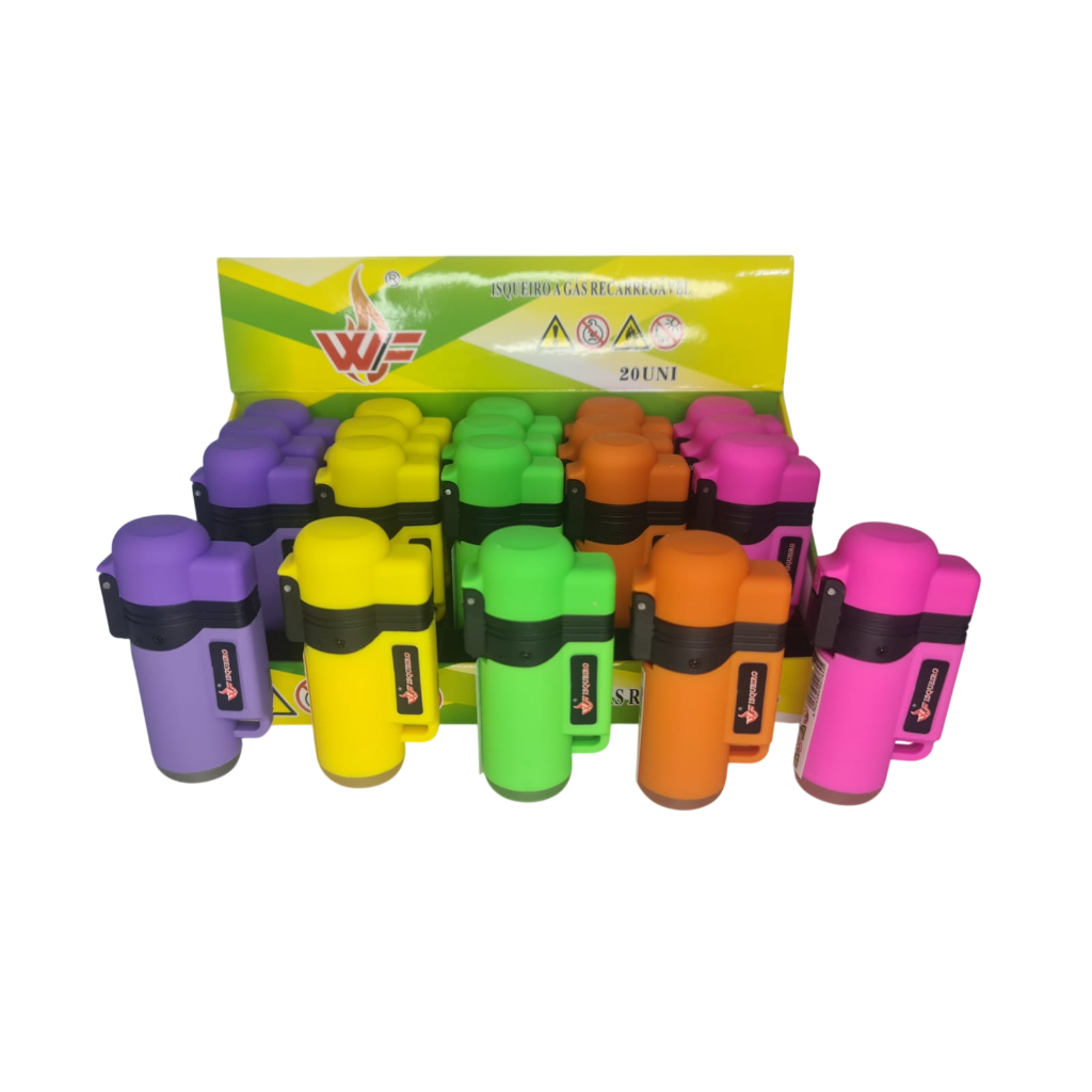 Caixa com 20 Maçaricos Mini Portátil Recarregável Ultra Chama 1300°c Sem Gás Colorido emborrachado