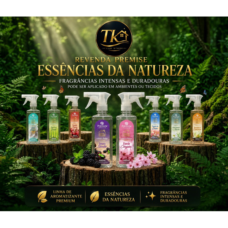 Aromatizante de ambientes 400ml Premisse - Chá brano, Bamboo, Vanilla, Lírio, Frescor