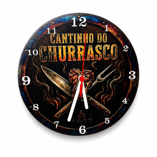 Relógio de Parede Decorativo Cantinho do Churrasco MDF 20x20 Impressão UV Moderno Sala Cozinha