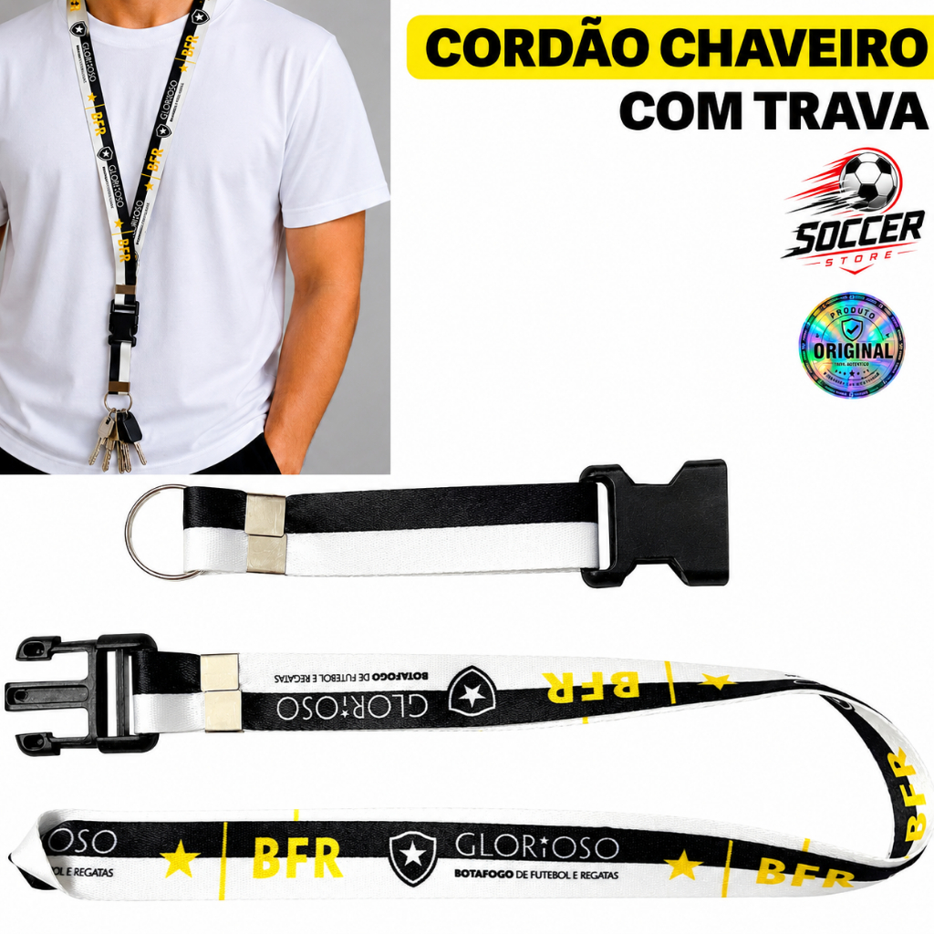 Cordão Chaveiro Botafogo Futebol Time Lanyard Pescoço Oficial Original Trava Mochila Argola Presente