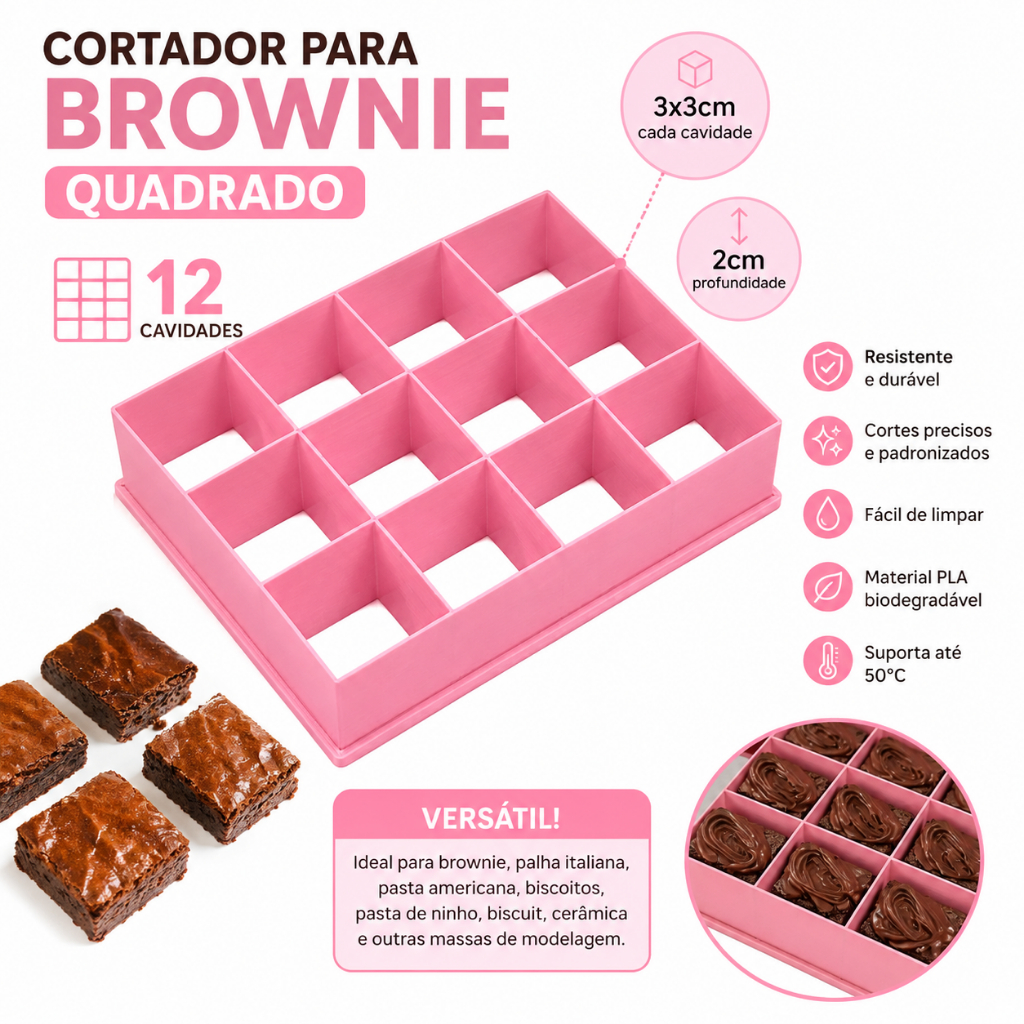 Cortador brownie 3x3 cm quadrado 12 cavidades 2cm profundidade biscoito palha italiana massas confeitaria