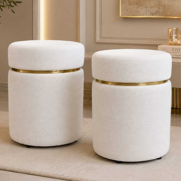 Kit de Puff com Cinta Superior Dourada em Tecido Boucle – D&L MÓVEIS