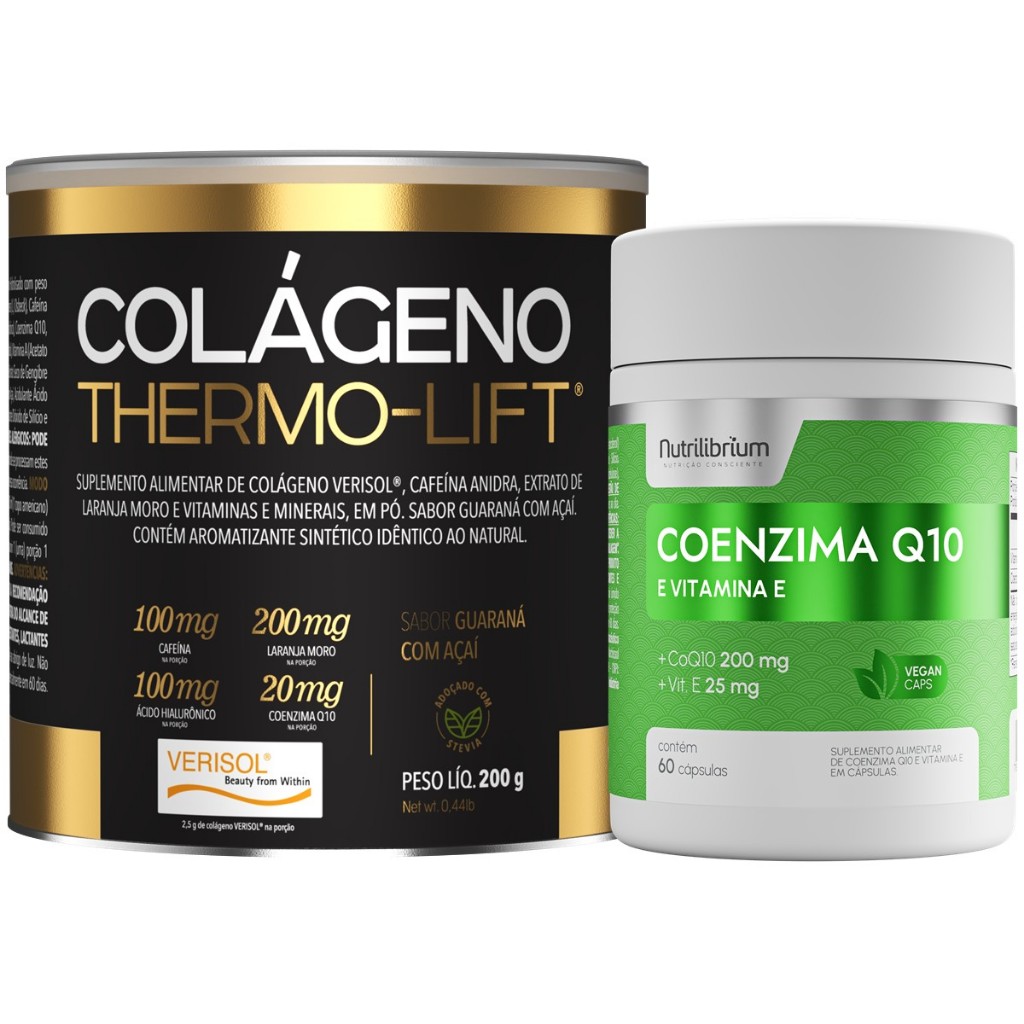 Colágeno Verisol Thermo Lift 200g + Coenzima Q10 60 Caps Nutrilibrium