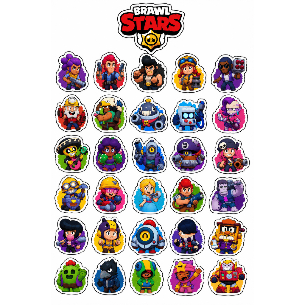 Cartela Adesiva Brawl Stars Diversos Autocolante 31 Unidades
