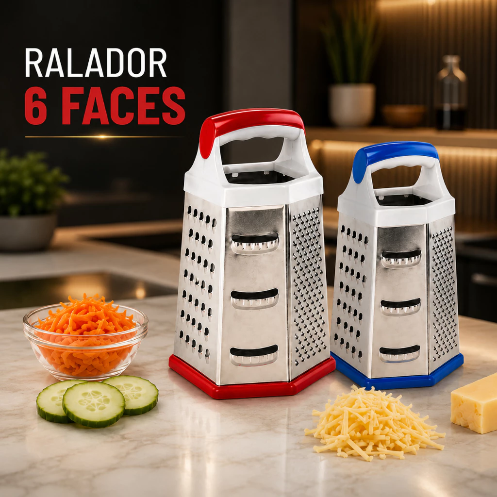 Ralador 6 Faces Multiuso Cozinha Legumes Queijo Verdura Base Silicone — imagem 1