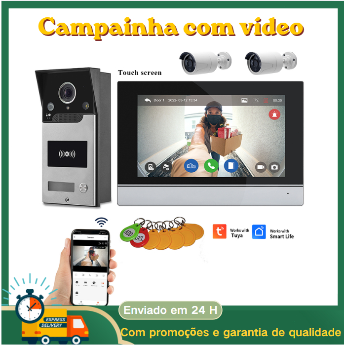 1080P Campainha Vídeo Porteiro 7 - Alta Definição E Visão Noturna Desbloqueio por vídeo remoto APP TUYA