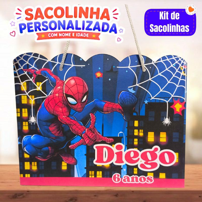 Sacolinha Homem-Aranha Personalizada Festa Infantil | Lembrancinha Spider Hero Papel Offset 180g