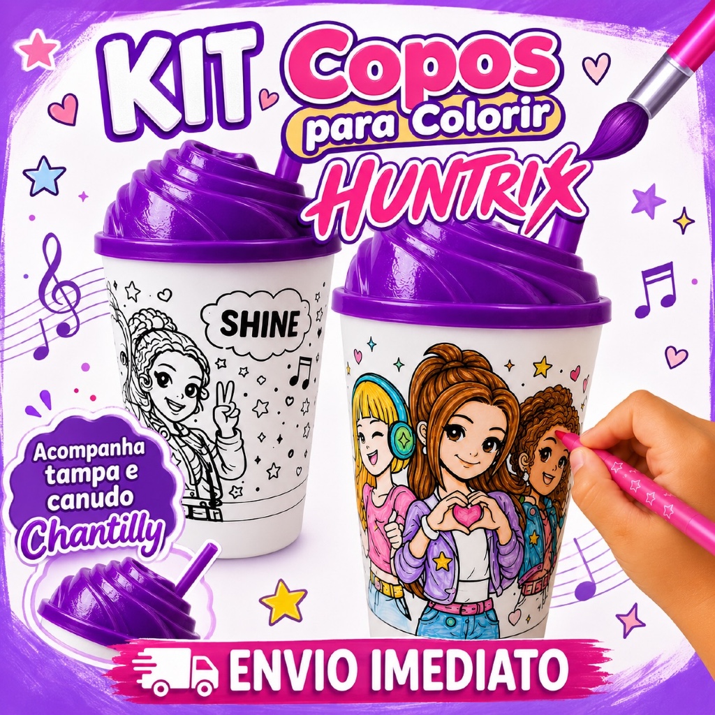Kit 10/20/30/40/50 Copo de Colorir Pintar Pintura Kpop Guerreiras Lembrancinha Aniversário Infantil