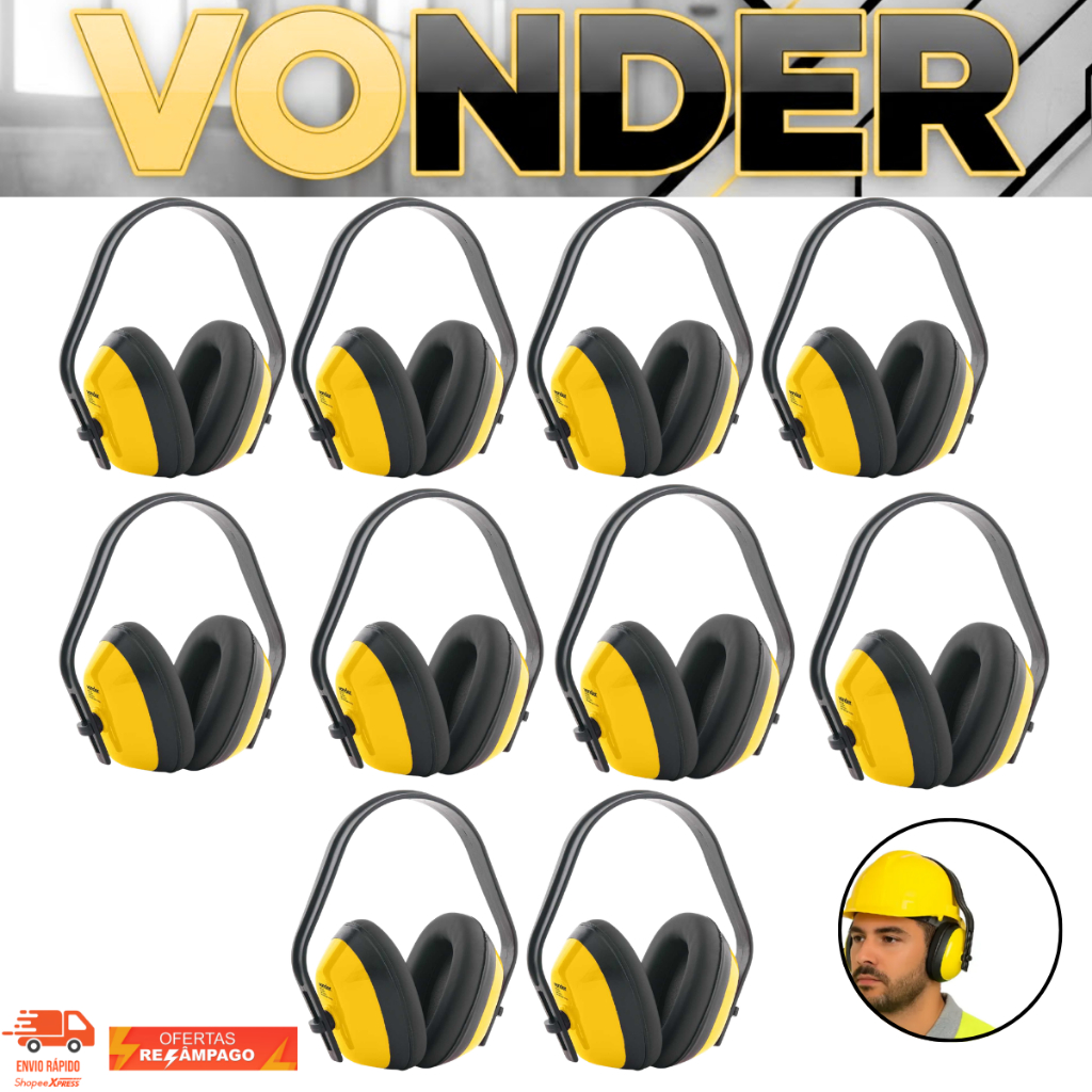 10 Abafadores De Ruido Protetor Auricular Tipo Concha 10DB Epi Vonder Resistente Profissional Premium
