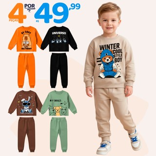 Kit Sortido 4 Peças de Roupas Masculino Infantil Inverno – 2 blusas casacos + 2 calças de…