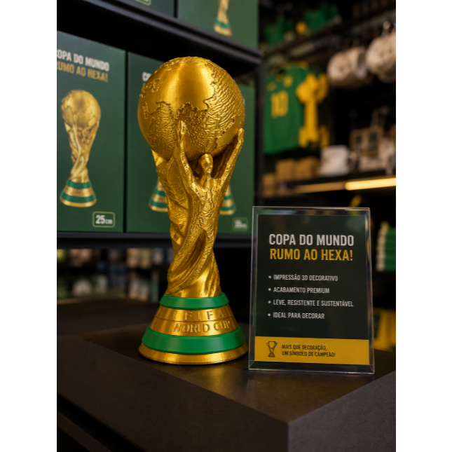 Troféu Taça Copa do Mundo Tamanho Real Decorativo Luxo Presente Brasil