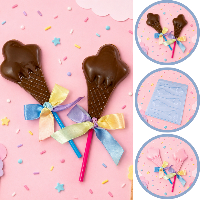 1~10 FORMA SIMPLES PIRULITO SORVETE CASCA CÓD87 (C9) EM ACETATO BWB PARA DOCE DE CHOCOLATE E CONFEITARIA PÁSCOA(CHOCO)