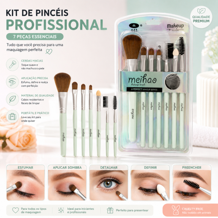 kit Jogo Pincel Delinear Iluminar Esfumar Olhos Barato Promoção Maquiagem  Imperdível