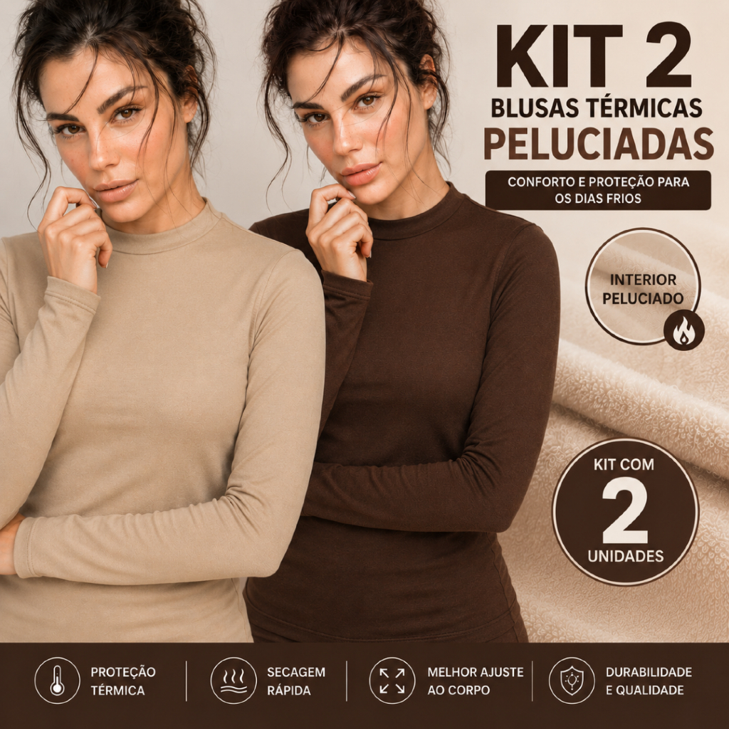 Kit 2 Blusa Térmica Feminina Peluciada Inverno Segunda Pele Suplex Gola Média Cacharrel