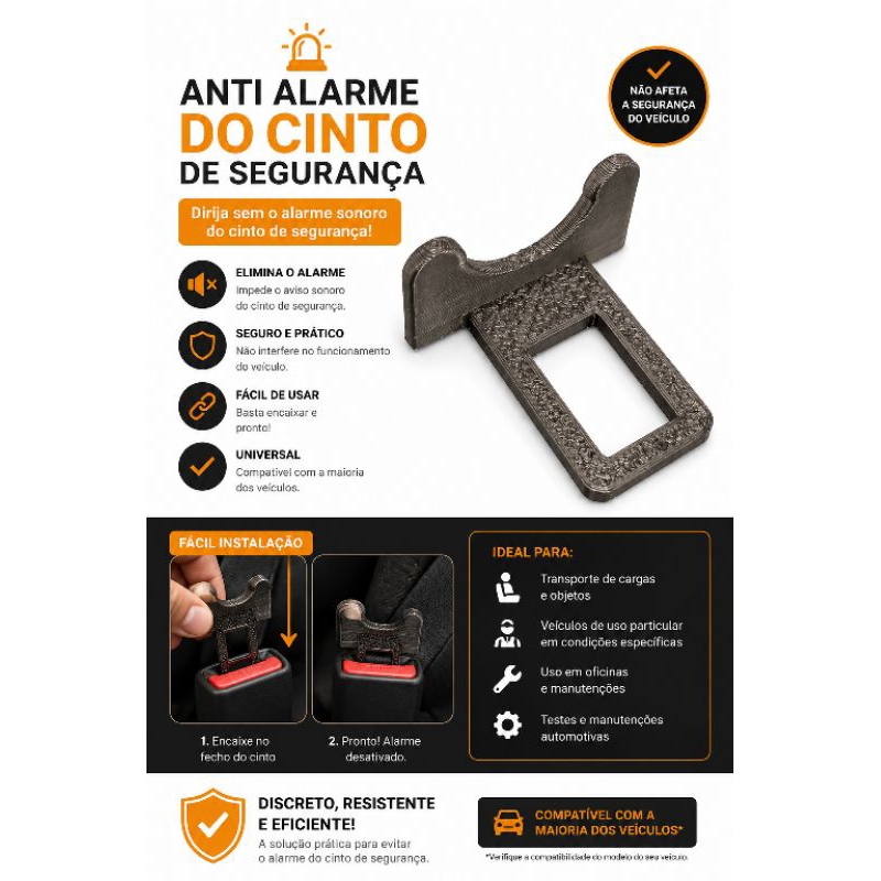 kit 2 unidades Fivela Lingueta Clip Cinto de Segurança Anti Alarme Sonoro Universal