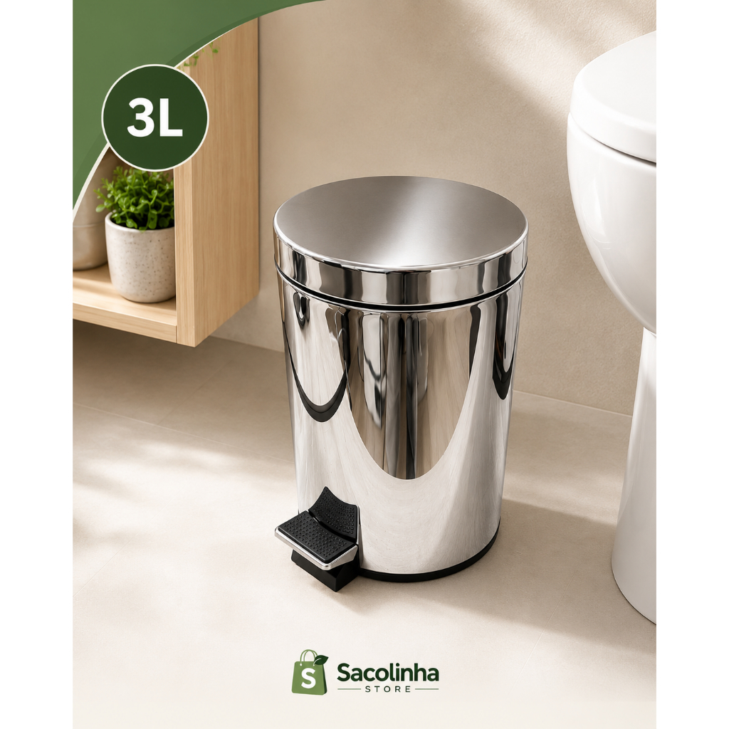 Lixeira Inox 3L com Pedal e Balde Interno Removível | Compacta Premium