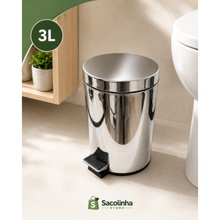Lixeira Inox 3L com Pedal e Balde Interno Removível | Compacta Premium