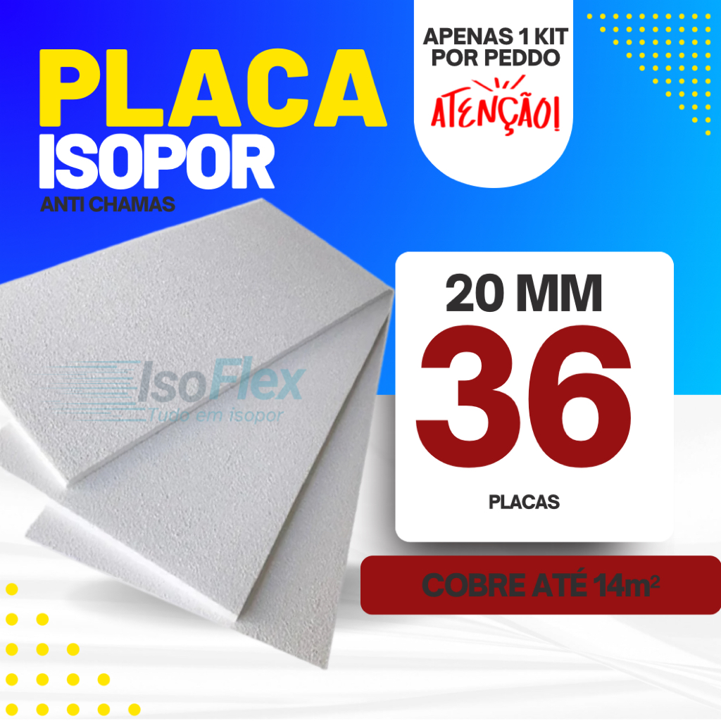 36 placas Isopor Antichama EPS 2cm (20x400x900) para Construção Civil | Placa Térmica para Forro, Parede e antitérmica