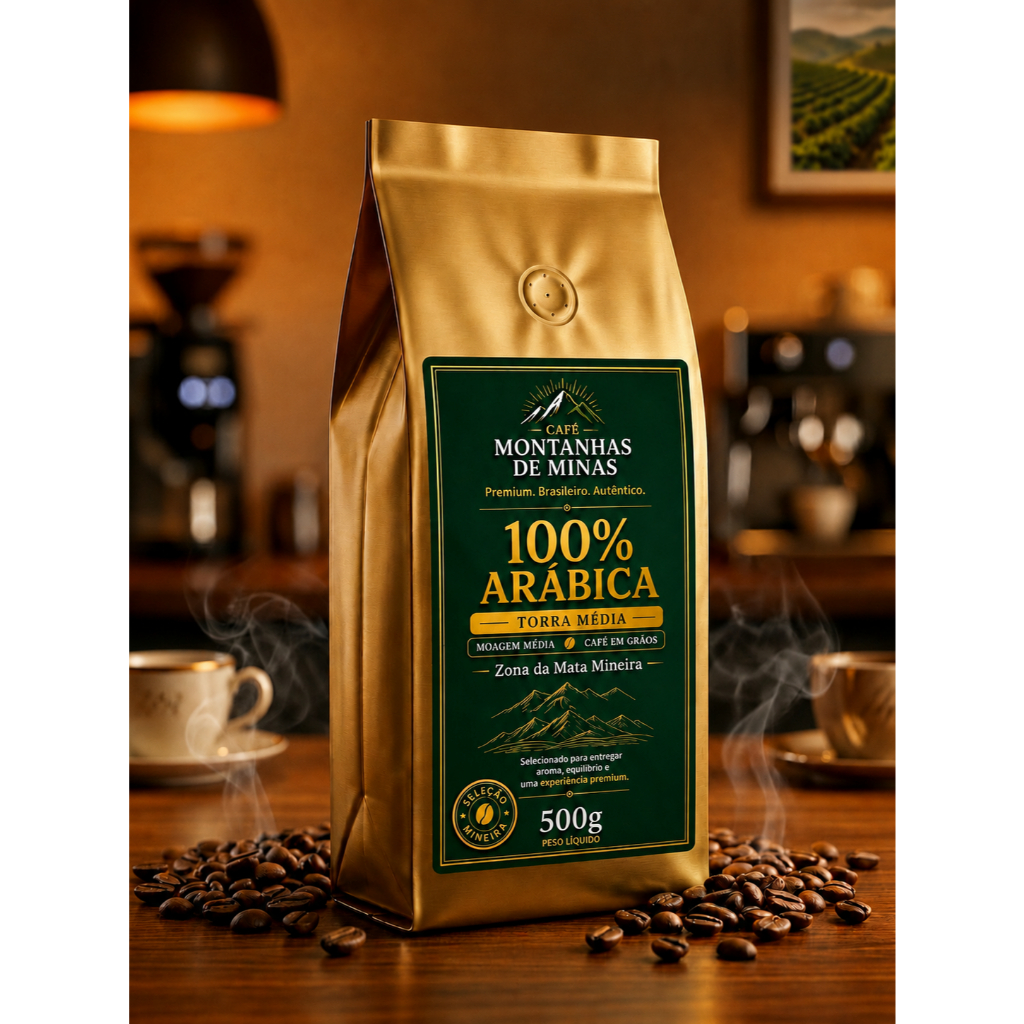 Café 100% Arábica Premium 500g Montanhas de Minas | Ideal Para Experimentar | Torra Média | Moído ou em Grãos