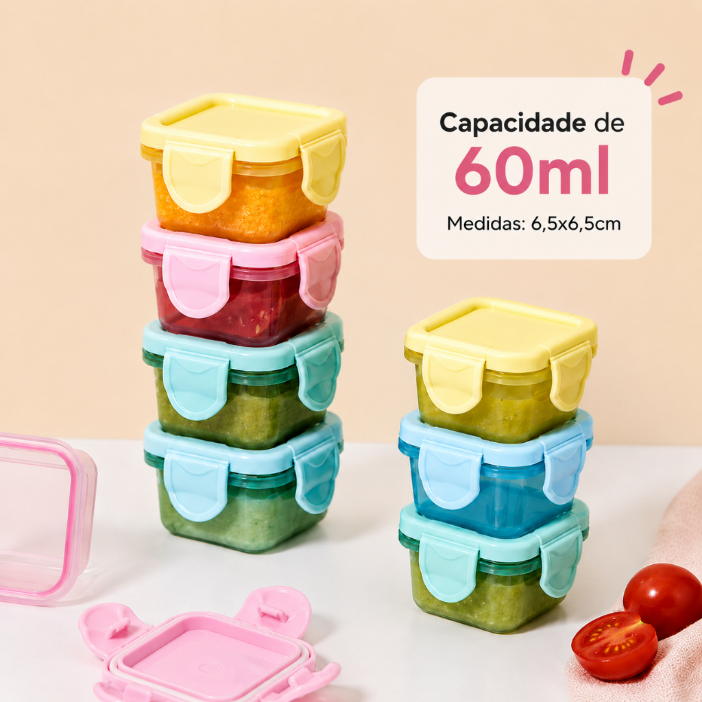 Kit Mini Potes Herméticos 60ml Congelar Papinha Porta Leite Frutas c/2/4/6/8