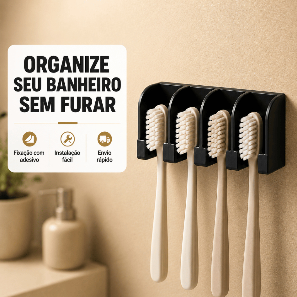 Suporte Escovas de Dente Parede Sem Furo Porta Escova Banheiro Adesivo A&SVariedades