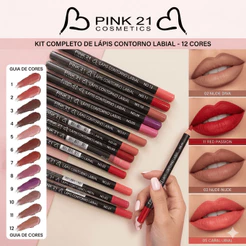 Kit com 12 Unidades - Lápis de boca e Contorno Labial - Pink 21