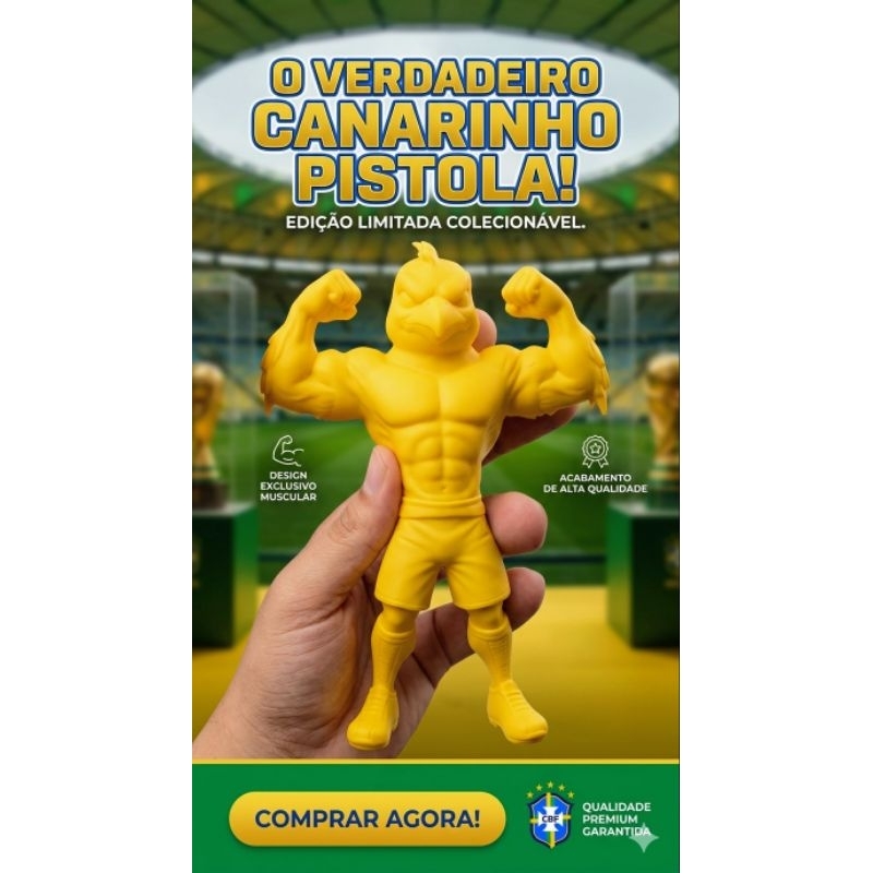 Boneco Canarinho Maromba 3D - Mascote Seleção brasileira Bombado