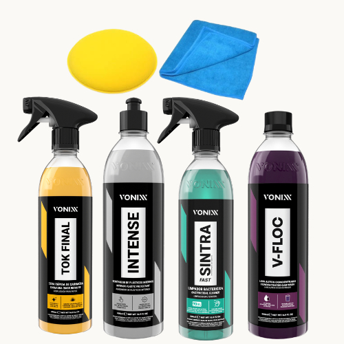 Kit Shampoo V-Floc Cera Tok Final Revitalizador Intense Limpador Sintra Fast + Aplicador de Espuma e Microfibra -Vonixx