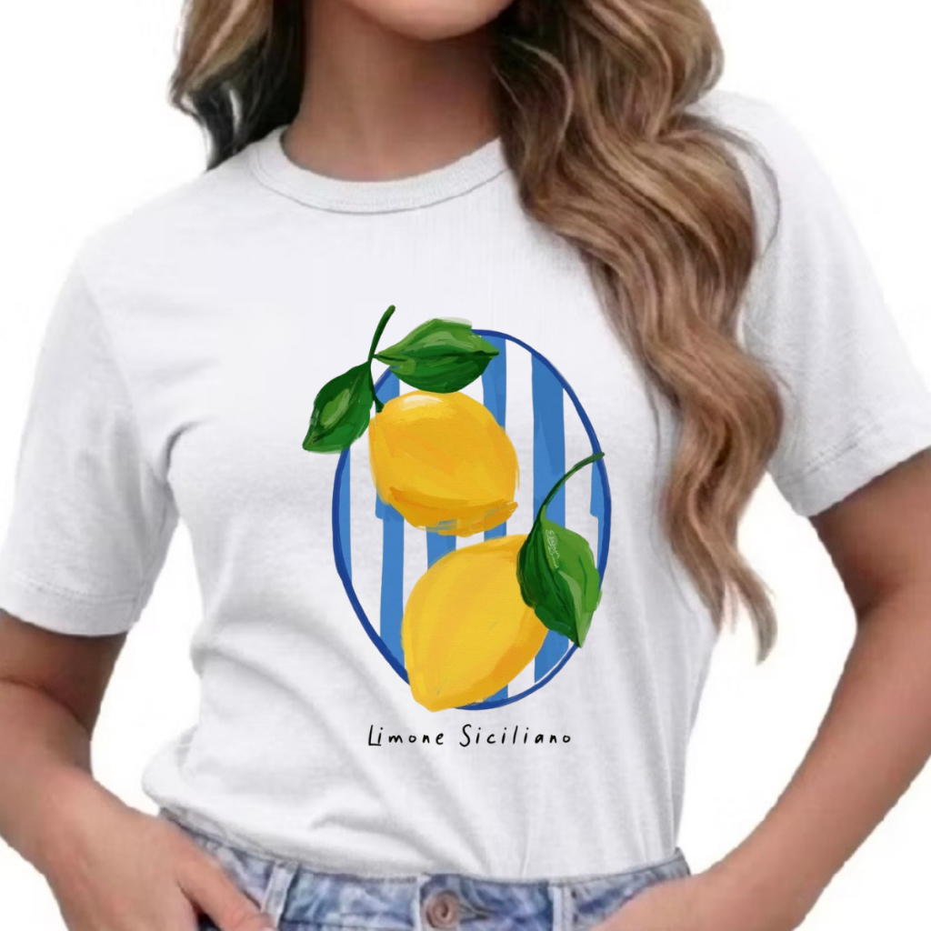 Baby Look Feminina T-shirt Limão Siciliano Camiseta 100% Fio 30.1 Casual Fashion Elegante Confortável Versátil