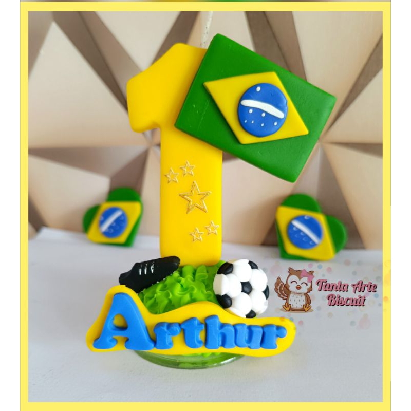 Vela Personalizada Tema Brasil - copa do mundo 2026 em biscuit | Aniversário