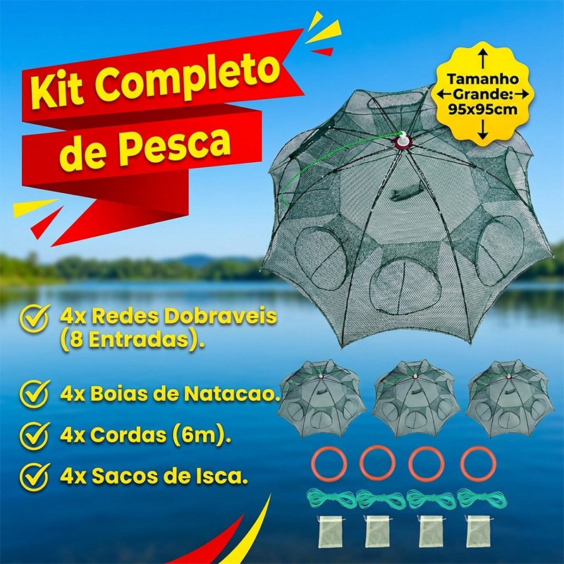 Kit 4 Armadilha Covo Peixe Isca Viva Lambaris Camarões 95x95cm + Brinde