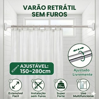 Varão de Cortina Ajustável - No Drilling Required Curtain Rod I Adjustable Shower Curtain…