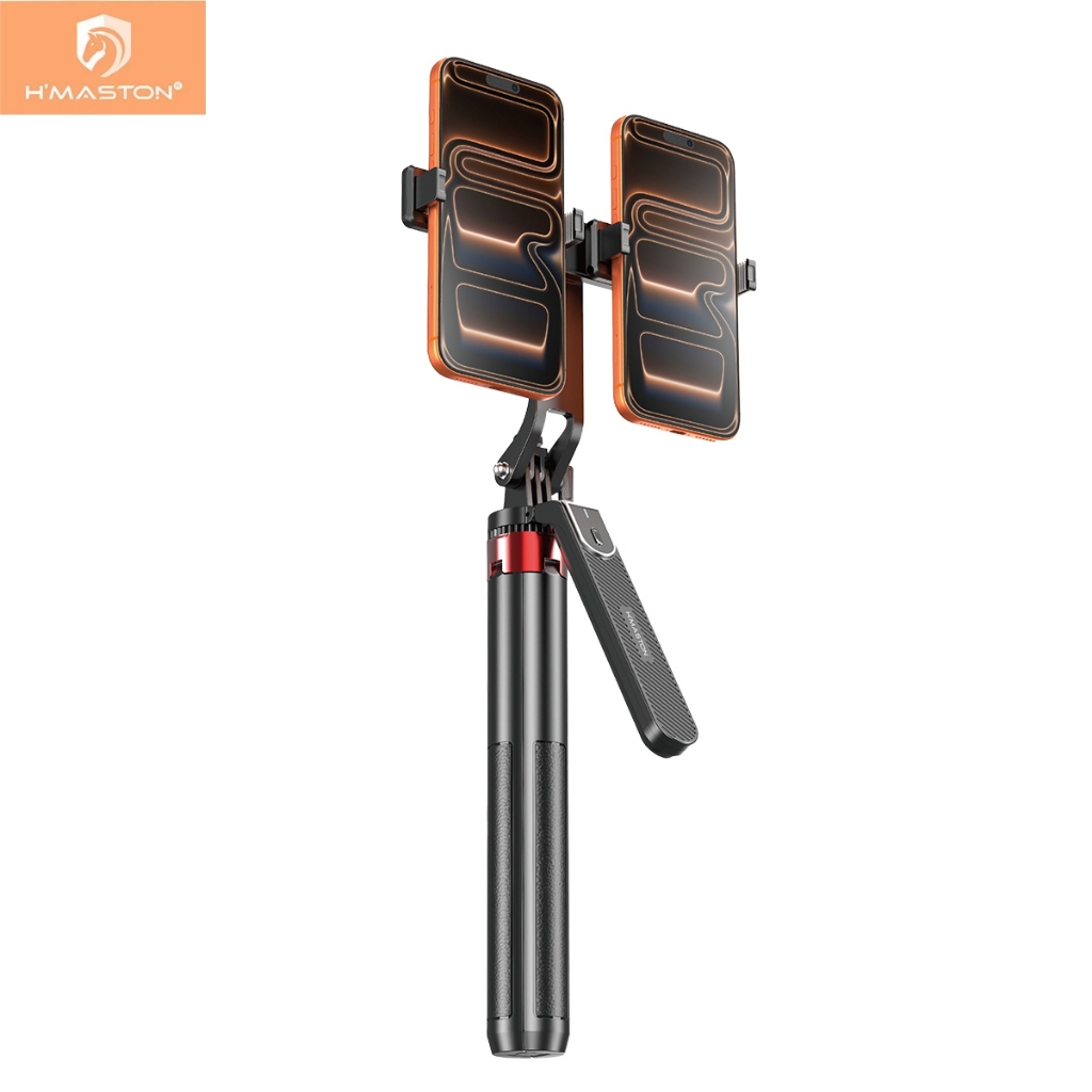 Hmaston 1.8M Bastão Tripé 360°  Pau De Selfie Com Duplo Celular E Controle Tripé