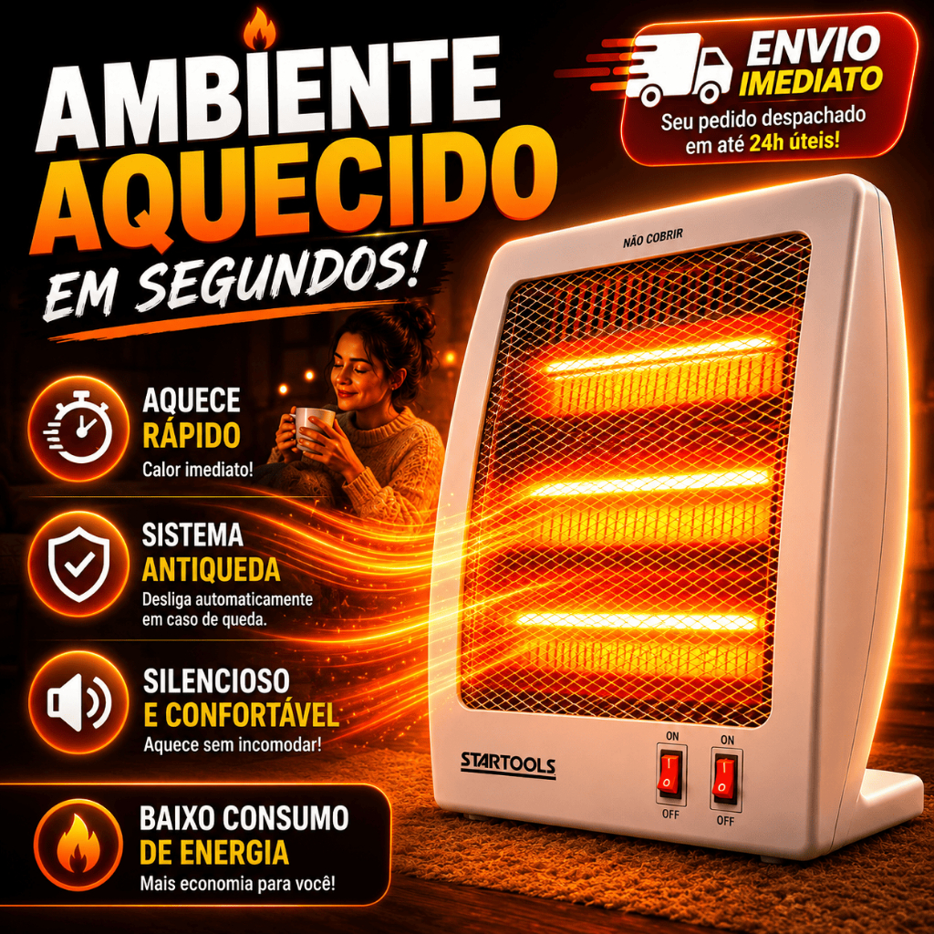 Aquecedor de Ambiente Elétrico 800W 110V  220V - Portátil, Seguro, Baixo Consumo, Para Quarta e Sala