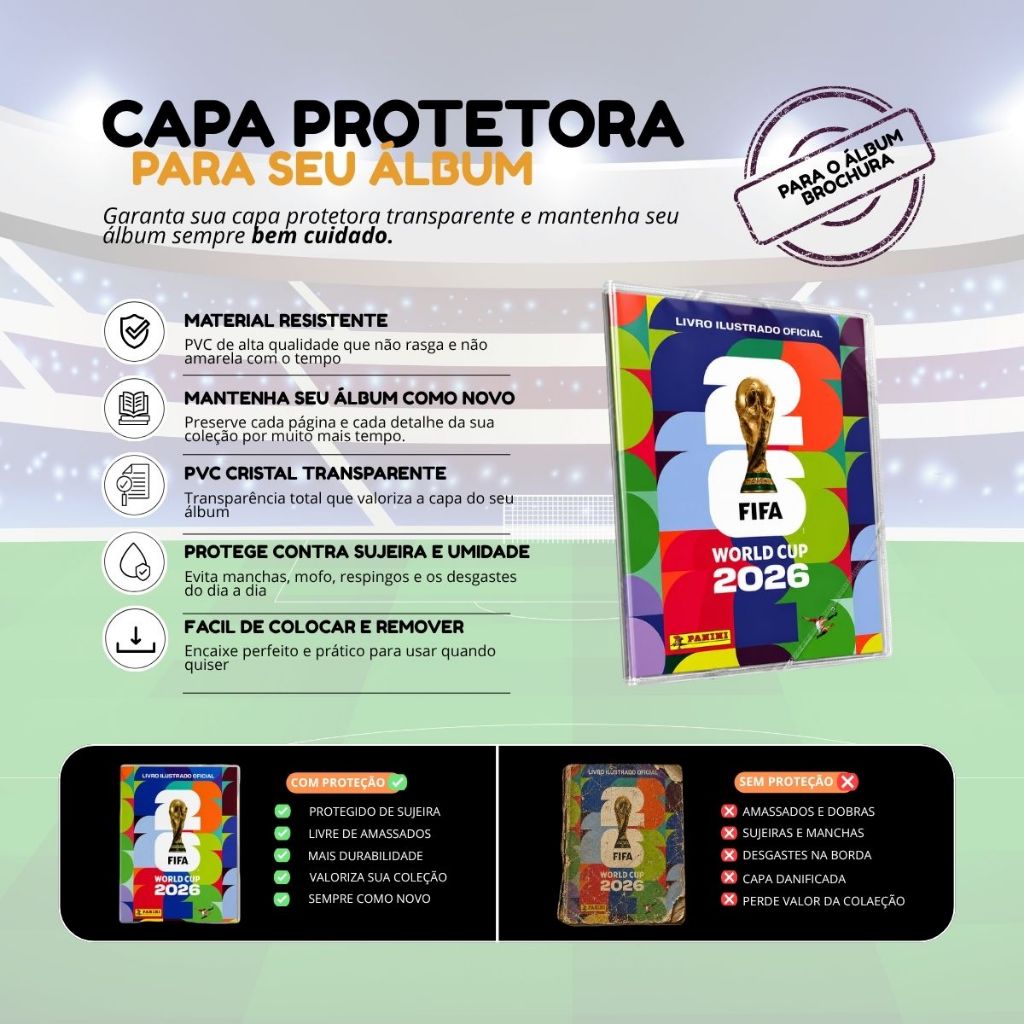 Capa Plástica Protetora para Álbum da Copa do Mundo Brochura