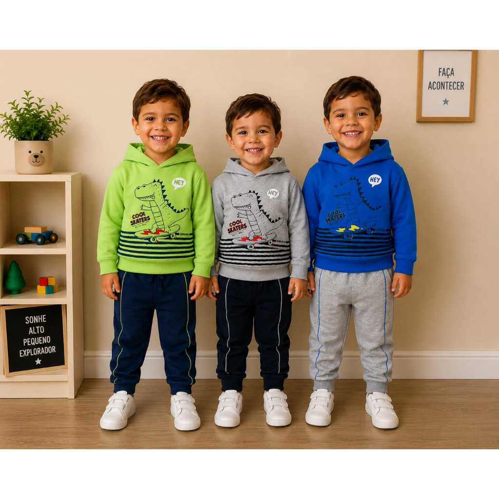 Conjunto Infantil Masculino Com Capuz 1 2 3 Anos Estiloso Confortável Qualidade Premium