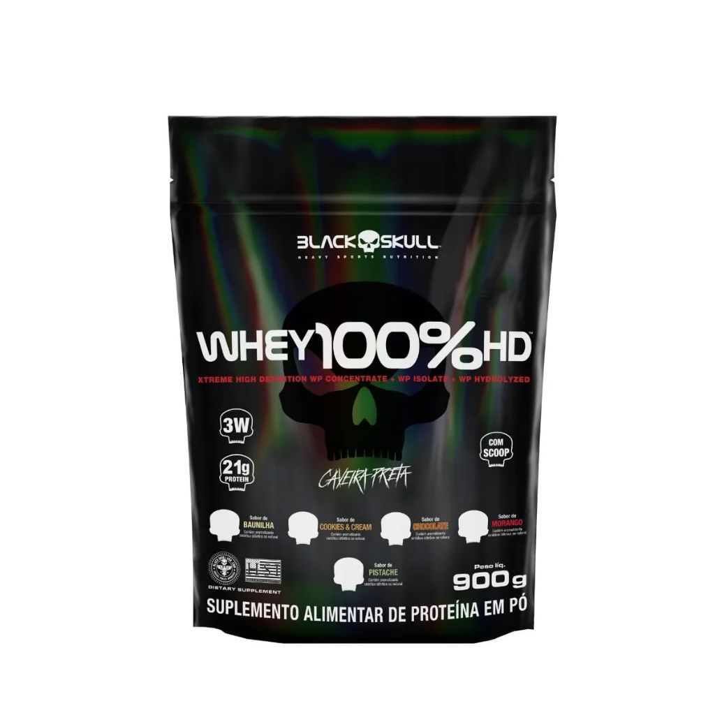 Whey Protein 100% Hd Proteína 3W Concentrada Isolada e Hidrolisada  900g Black Skull
