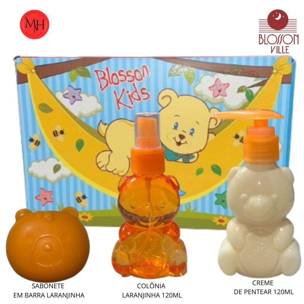 Kit Laranjinha (Colônia Blosson Kids 120ml + Creme de Pentear cheirosinho 110ml + 1-Sabonete em Barra 80g) Blosson Ville