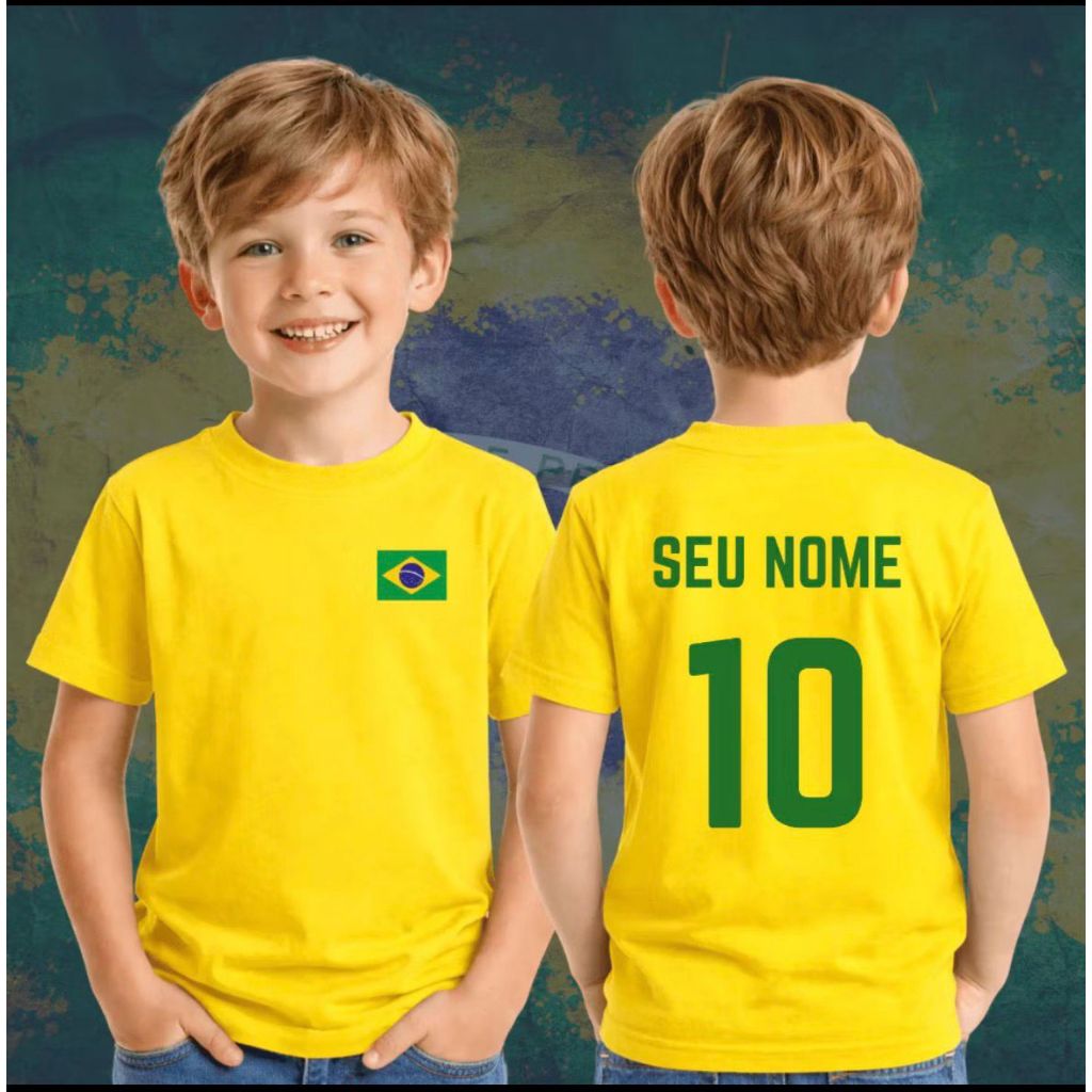 Camiseta Brasil Infantil Personalizada Nome! Camisa Seleção Brasileira Copa 2026